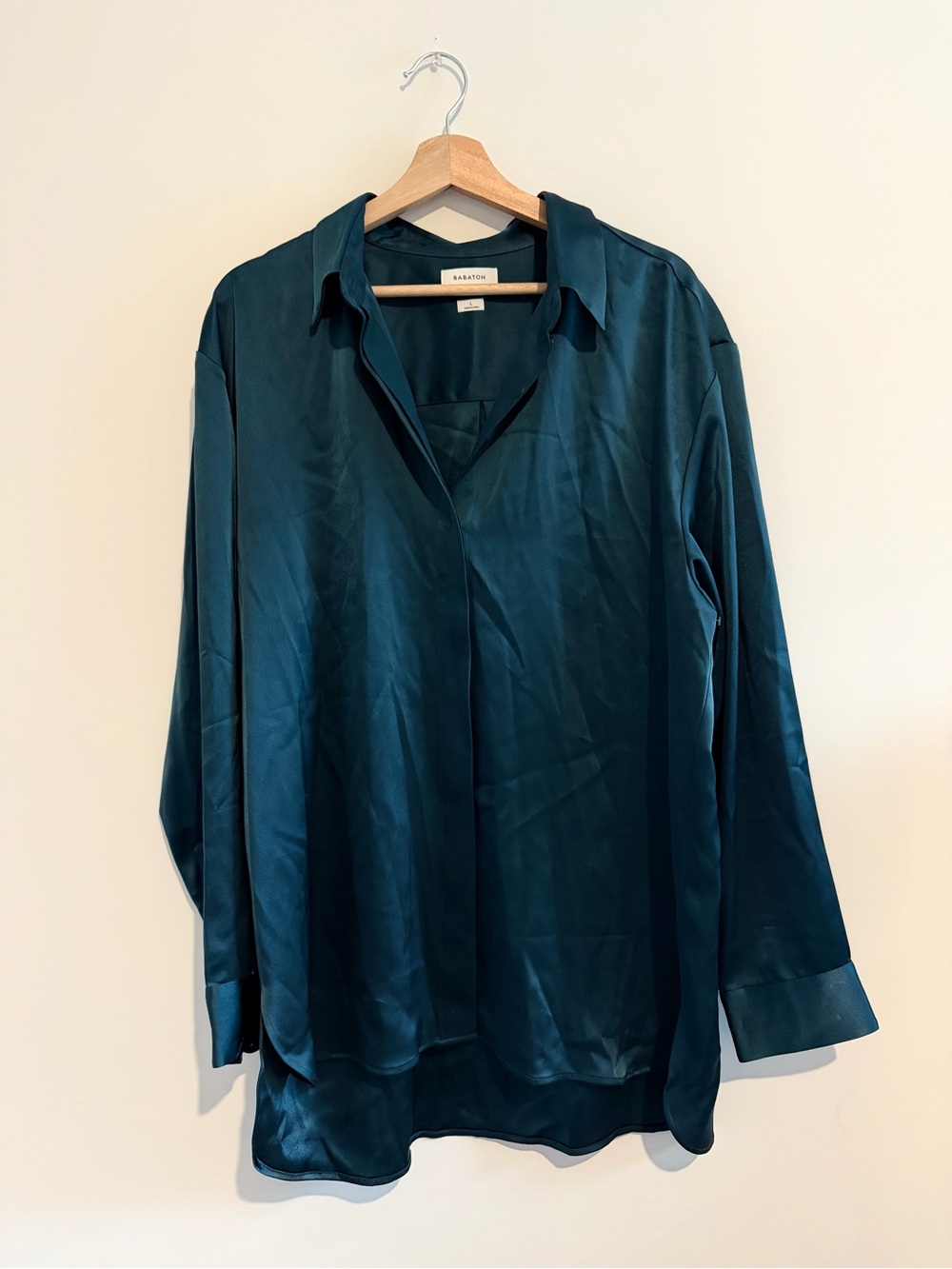 Aritzia Satin Teal Button-Down Blouse